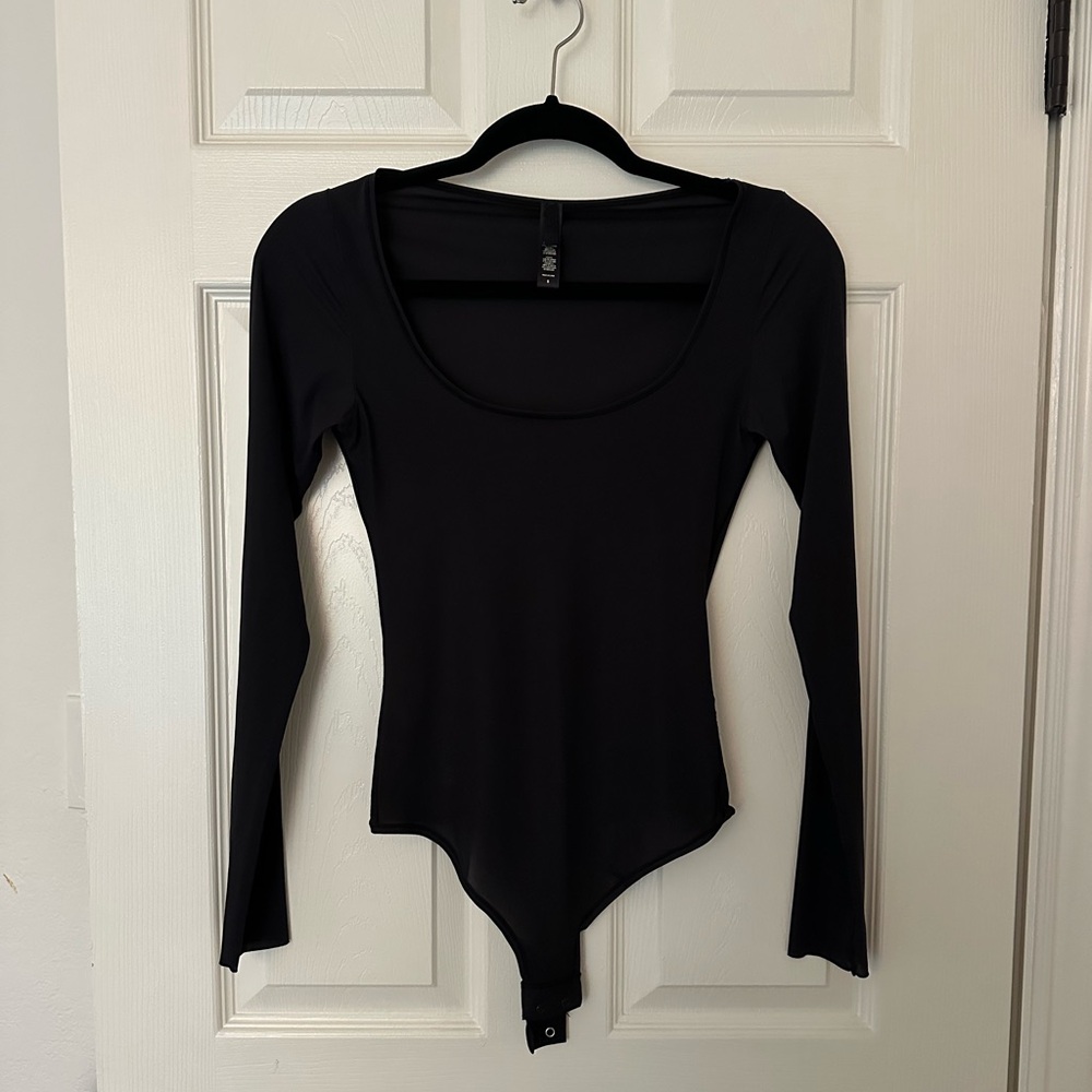 SKIMS Black Long Sleeve Scoop Neck Bodysuit